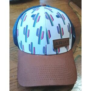 Ariat Cactus Baseball Hat Mesh Trucker Cap Western Cowgirl Blue & Brown